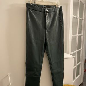 Zara hunter green faux leather high waisted pants - NWT!
